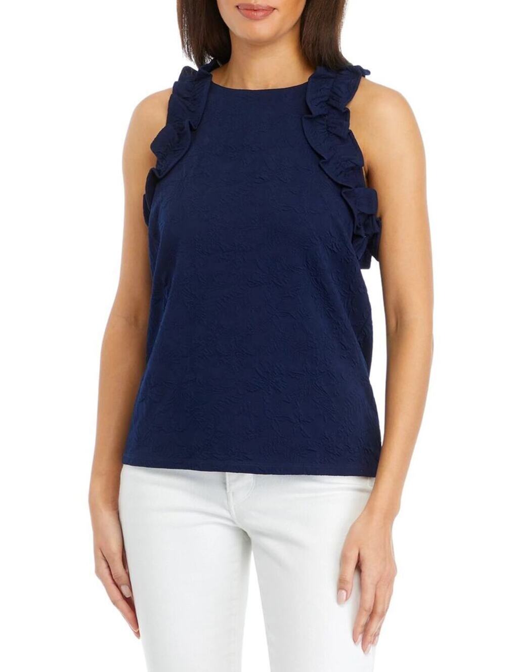 Crown & Ivy NWT Women's Blue Ruffle Accented Sleeve Blouse Size XXL